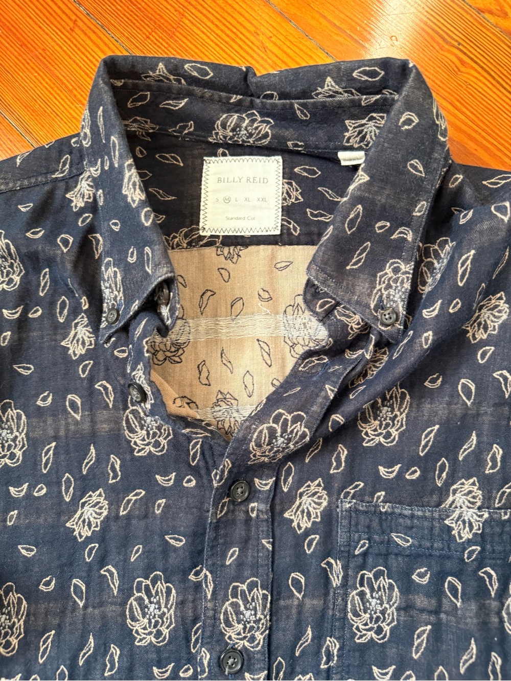 Billy Reid Navy Blue Floral Print Button-Down Shirt